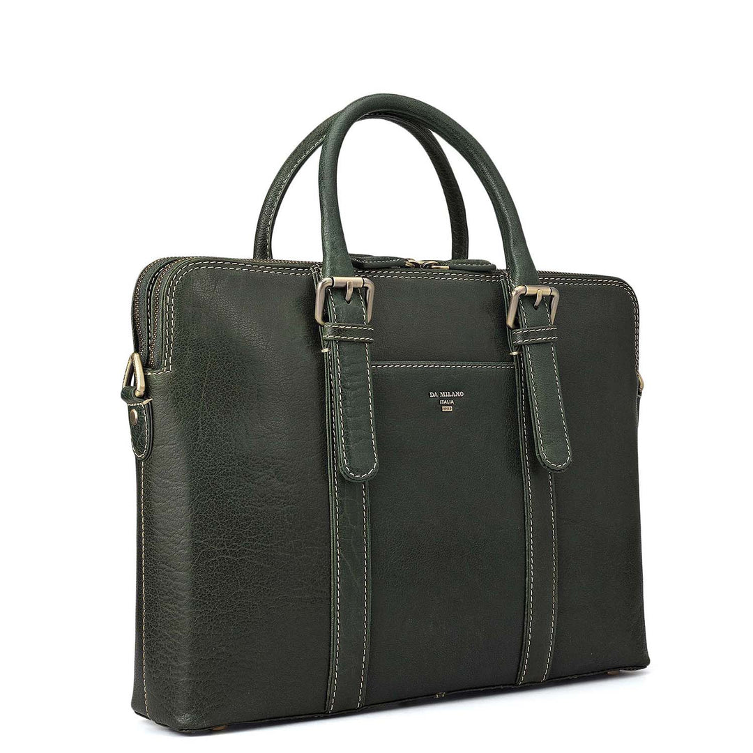 Elephant Pattern Leather Laptop Bag - Petrol Green