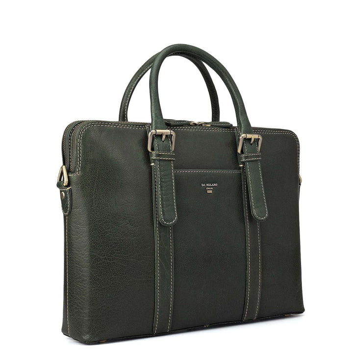 Elephant Pattern Leather Laptop Bag - Petrol Green