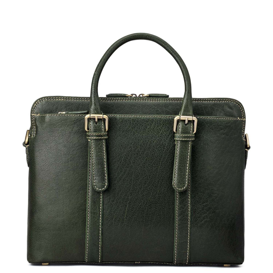Elephant Pattern Leather Laptop Bag - Petrol Green