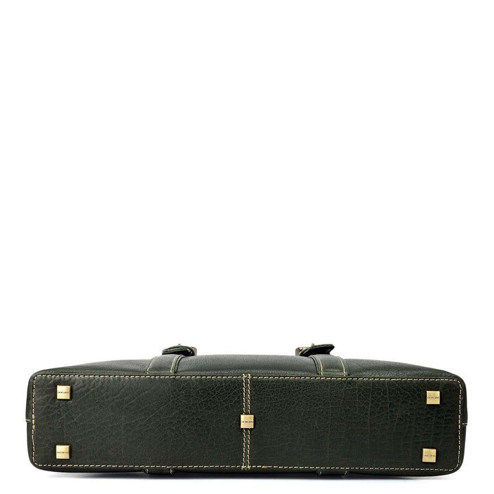 Elephant Pattern Leather Laptop Bag - Petrol Green