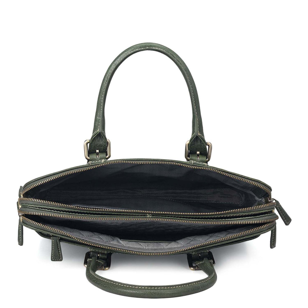 Elephant Pattern Leather Laptop Bag - Petrol Green