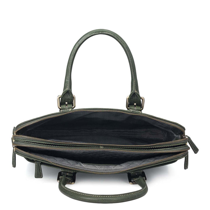 Elephant Pattern Leather Laptop Bag - Petrol Green