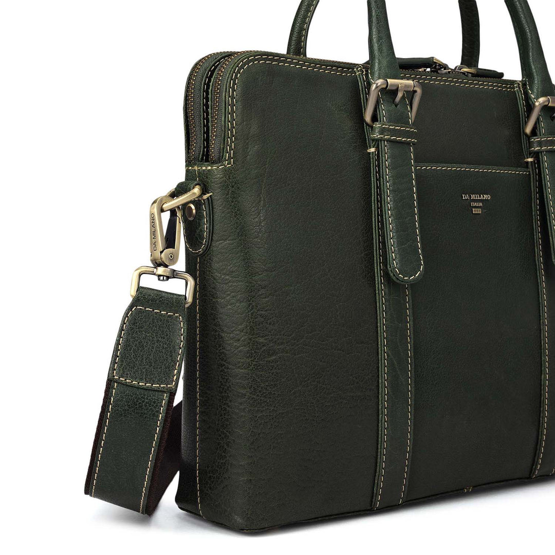 Elephant Pattern Leather Laptop Bag - Petrol Green