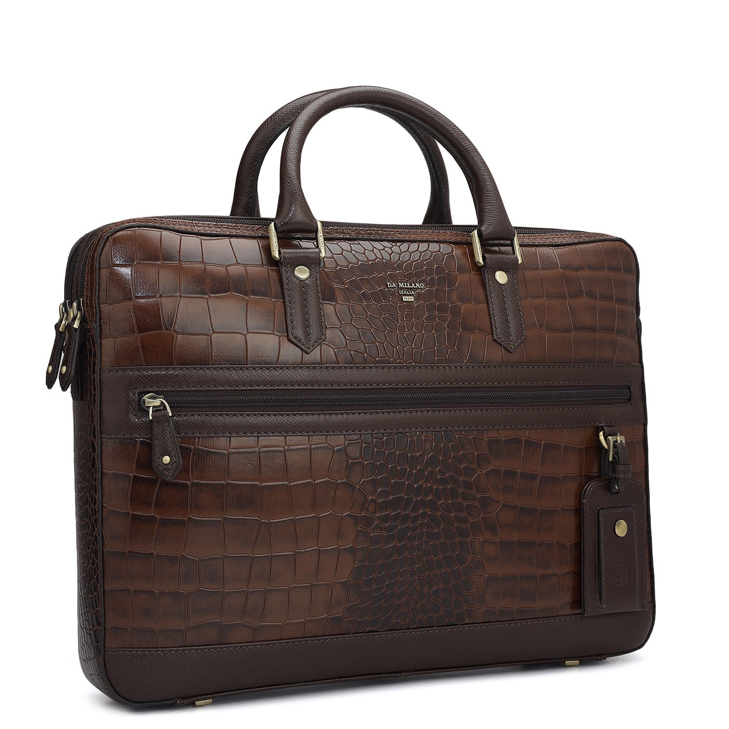 Croco Leather Laptop Bag - Brown – Da Milano