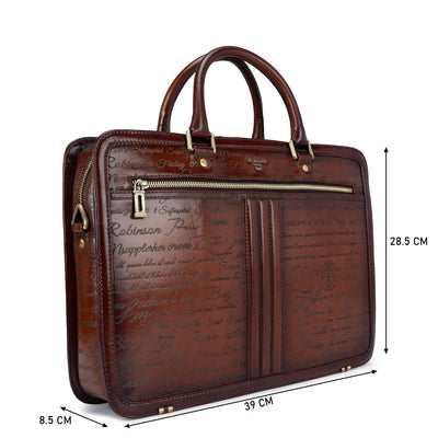 Cognac Signato Leather Laptop Bag - Upto 15"