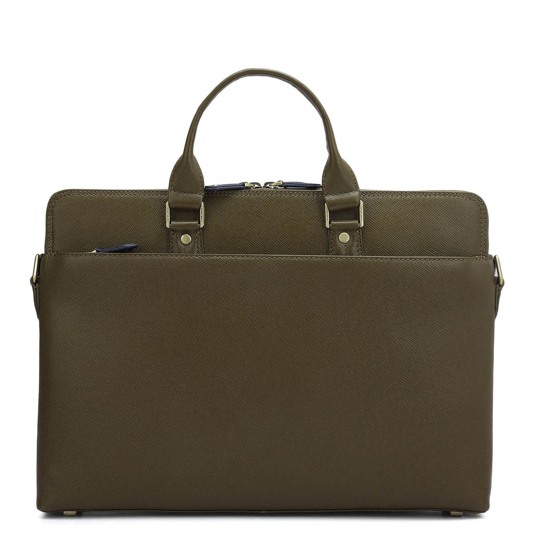 Franzy Leather Laptop Bag - Military Green