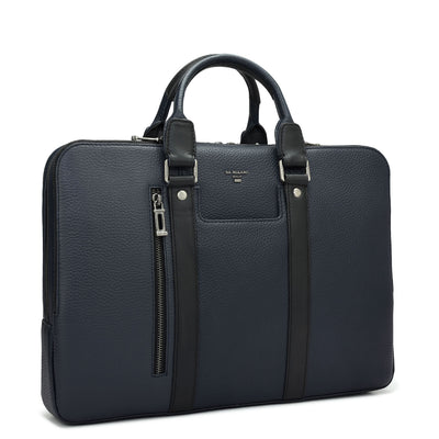 Wax Leather Laptop Bag - Navy