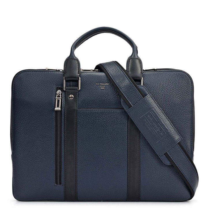 Wax Leather Laptop Bag - Navy