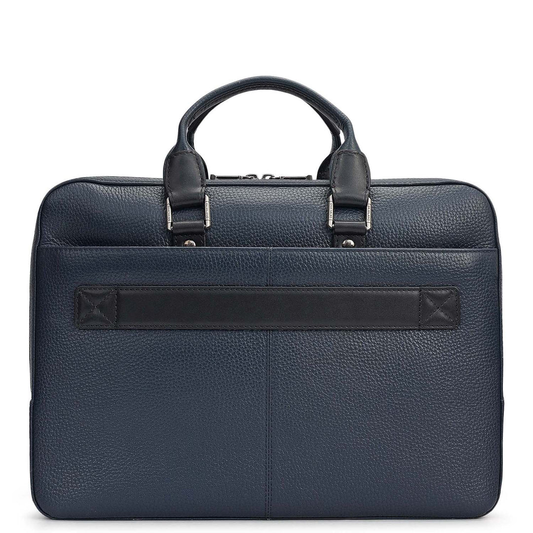 Wax Leather Laptop Bag - Navy