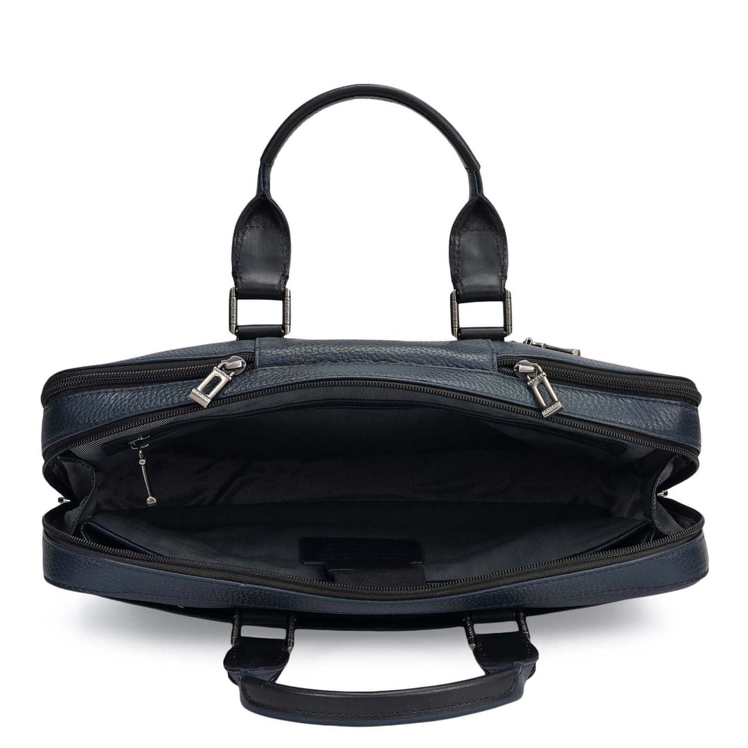 Wax Leather Laptop Bag - Navy