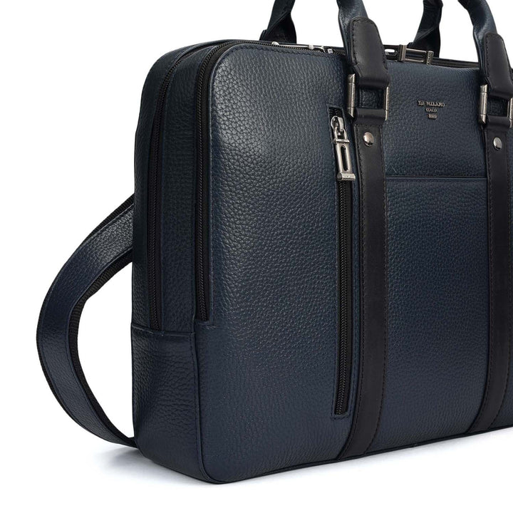 Wax Leather Laptop Bag - Navy
