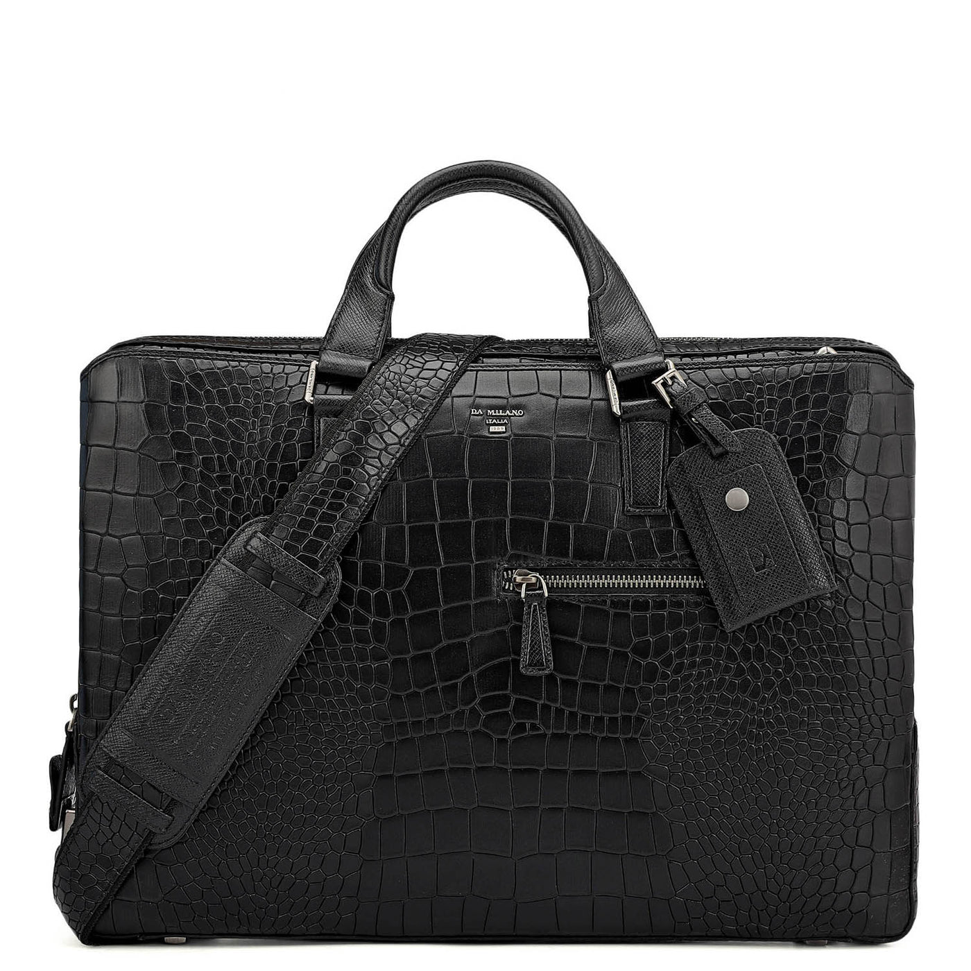 Croco Leather Laptop Bag - Black