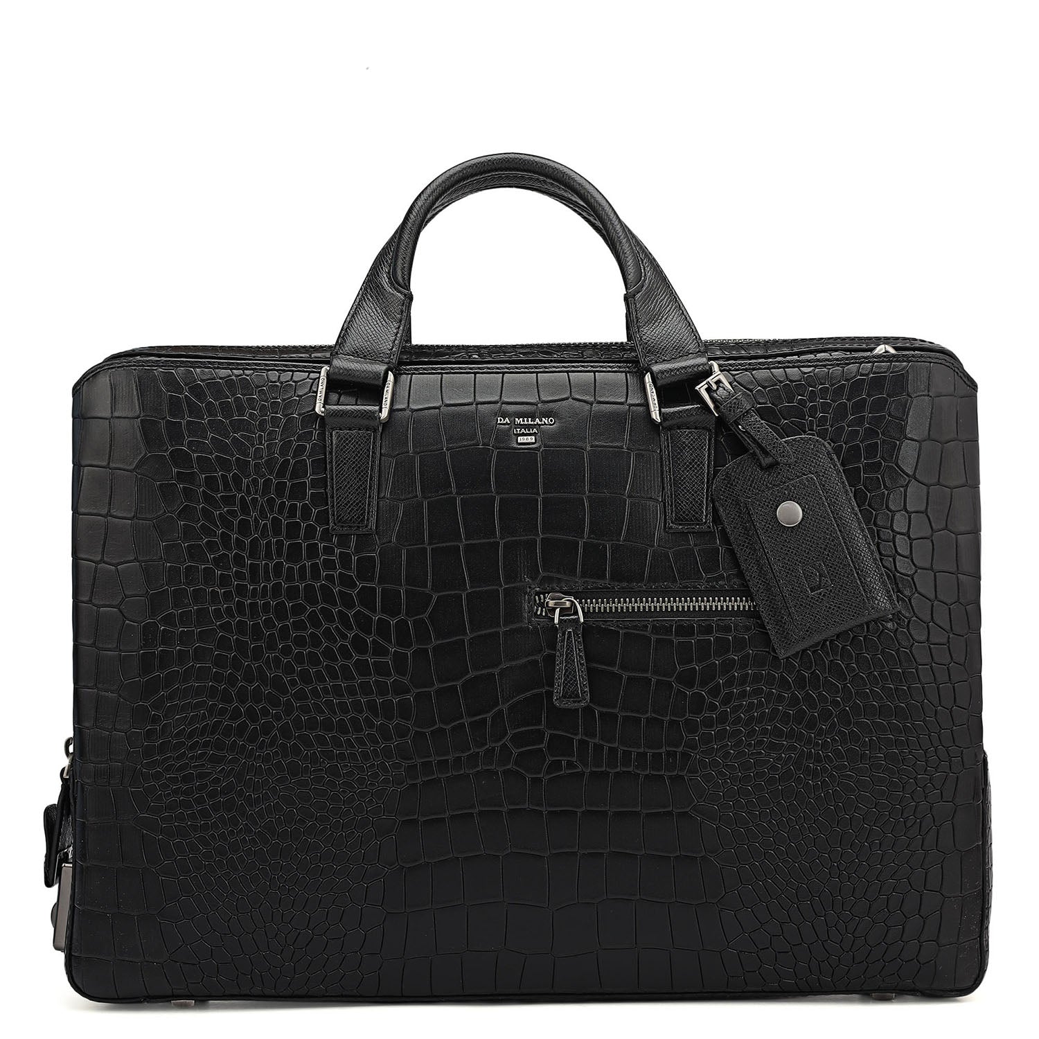Croco Leather Laptop Bag - Black – Da Milano