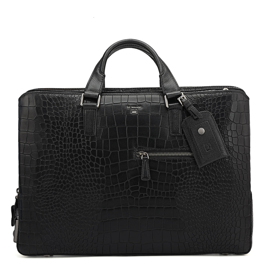 Croco Leather Laptop Bag - Black