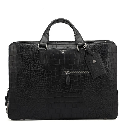 Croco Leather Laptop Bag - Black