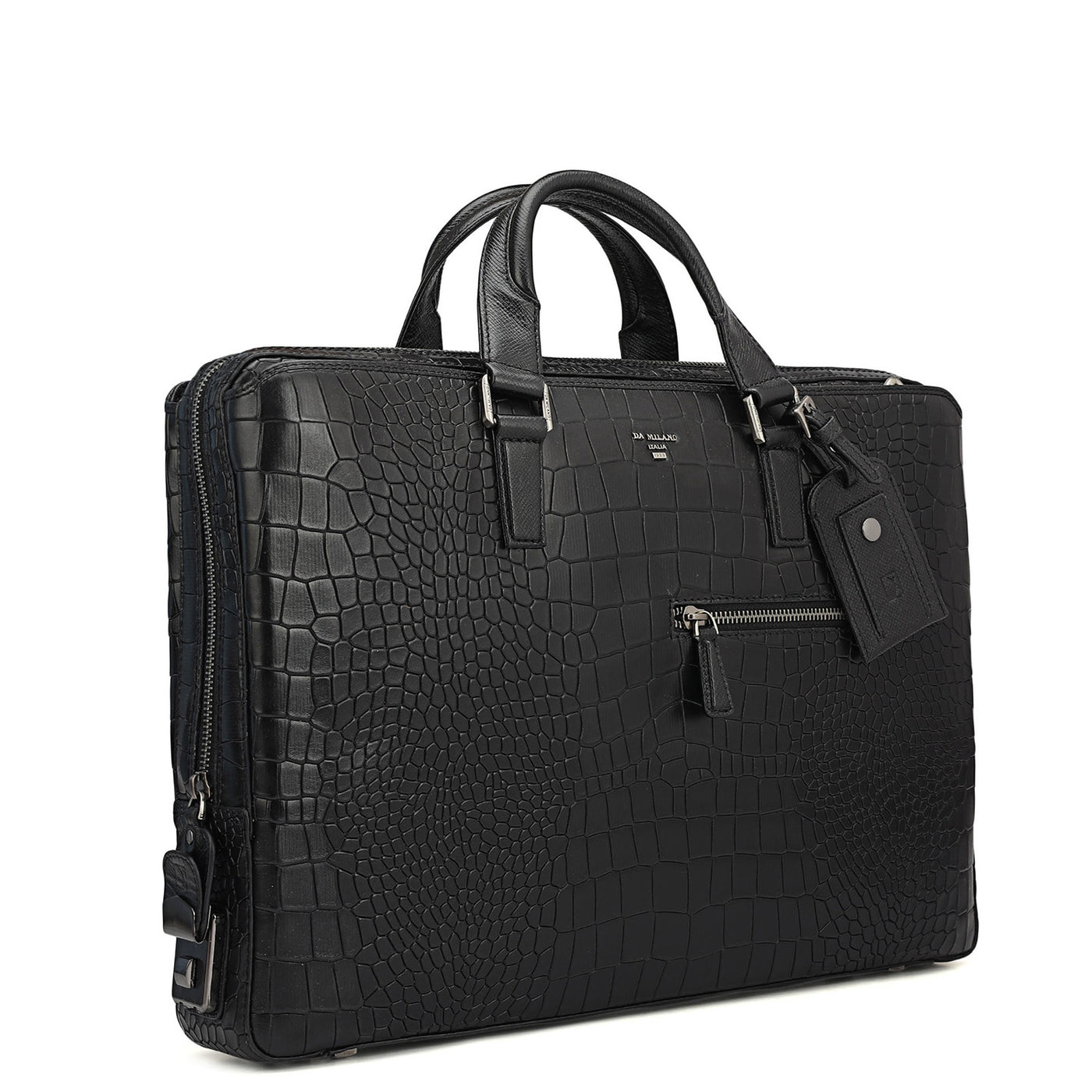 Croco Leather Laptop Bag - Black