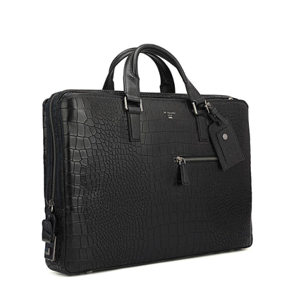 Croco Leather Laptop Bag - Black
