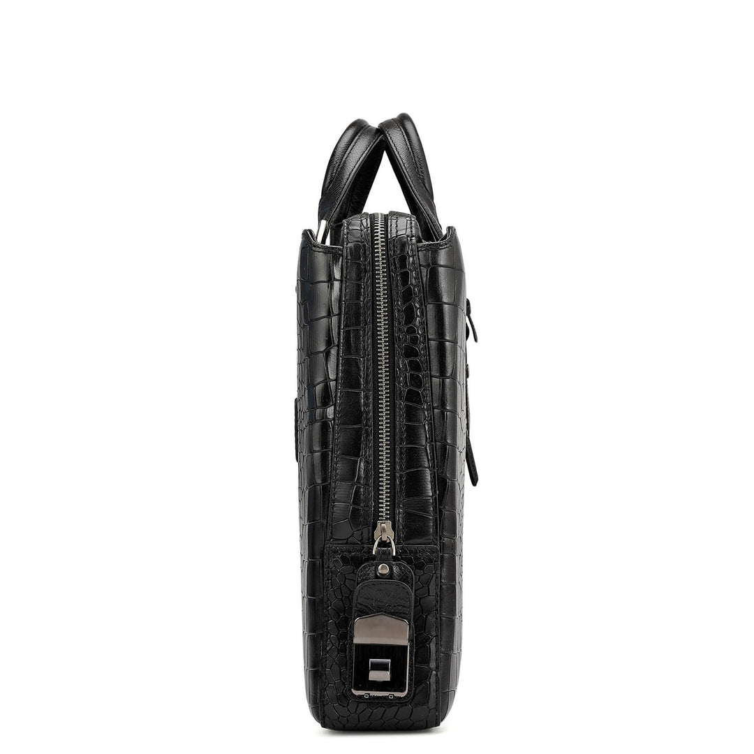 Croco Leather Laptop Bag - Black