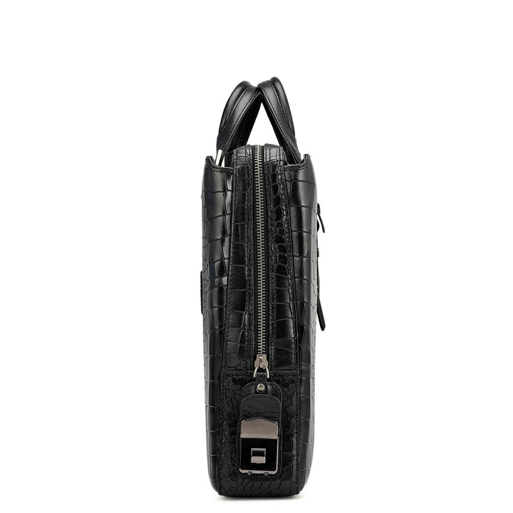 Croco Leather Laptop Bag - Black