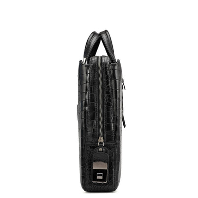 Croco Leather Laptop Bag - Black