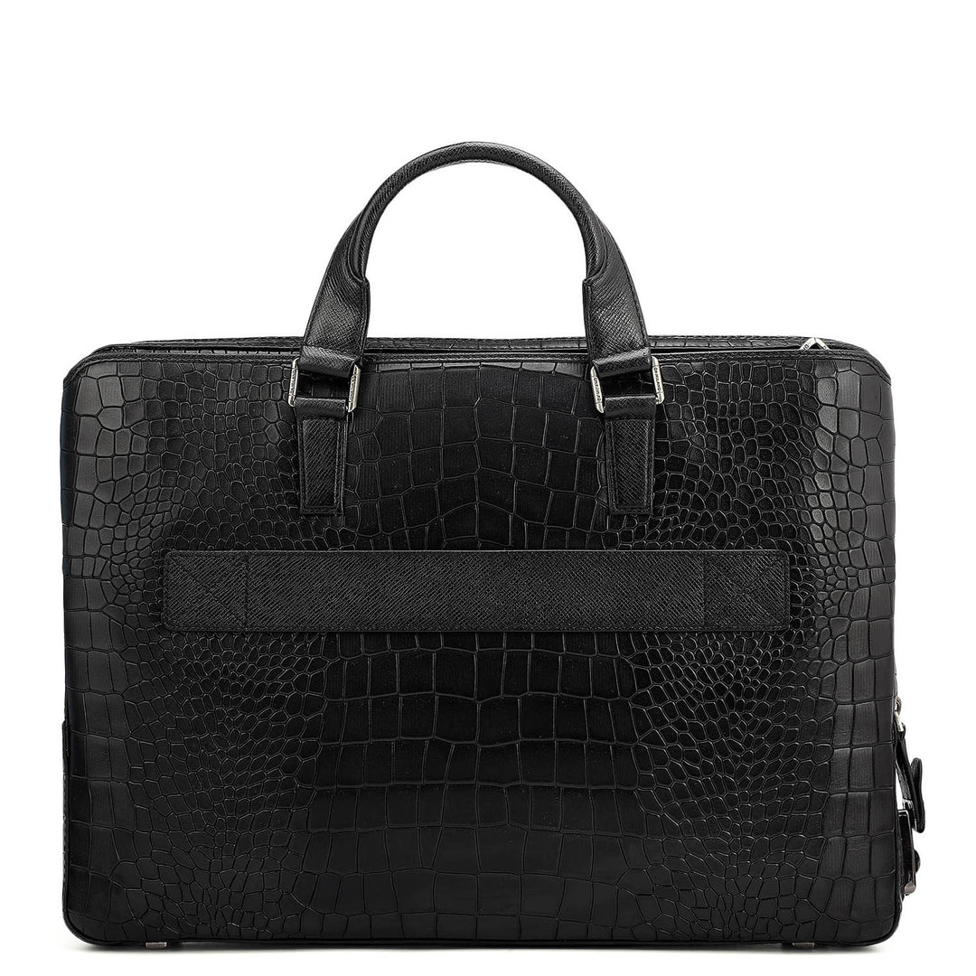 Croco Leather Laptop Bag - Black