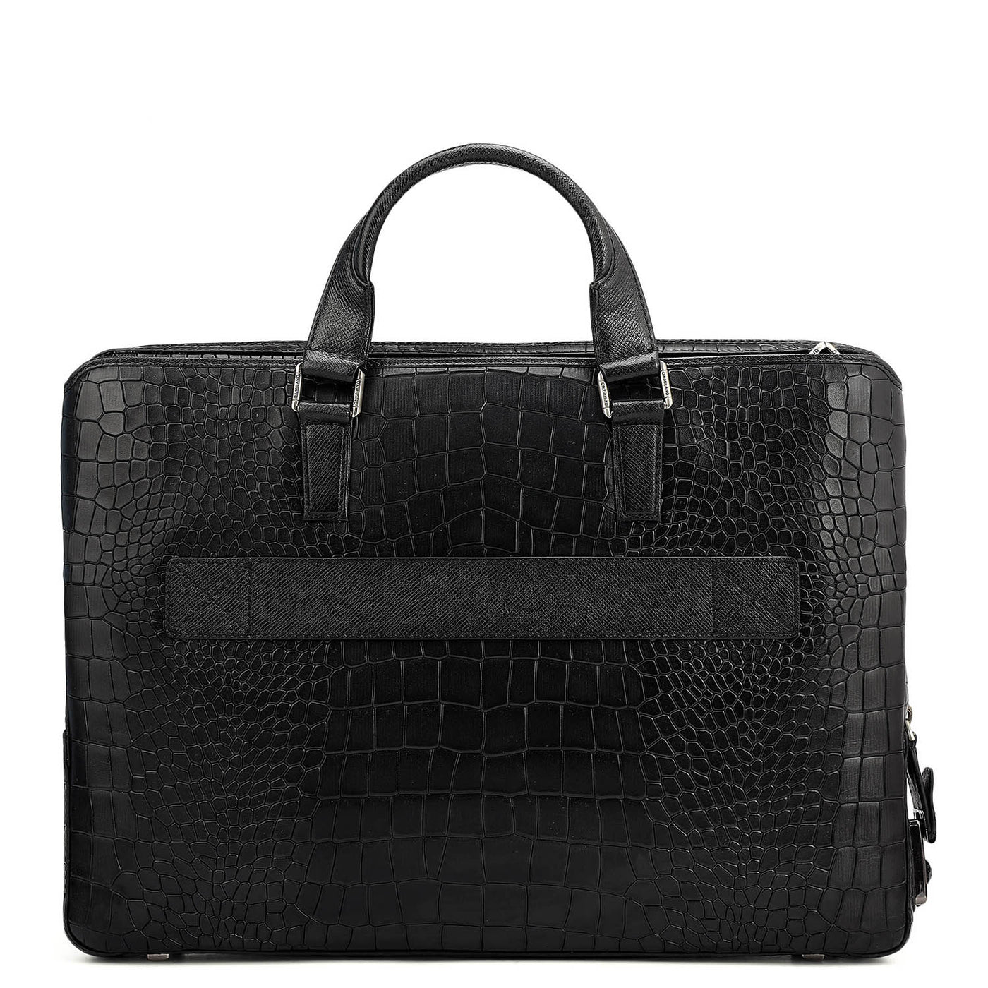 Croco Leather Laptop Bag - Black