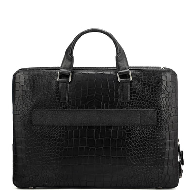 Croco Leather Laptop Bag - Black