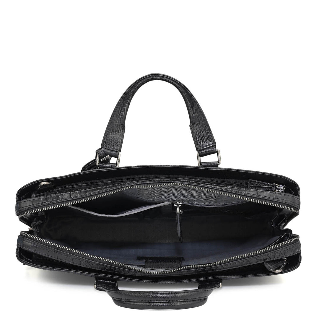Croco Leather Laptop Bag - Black