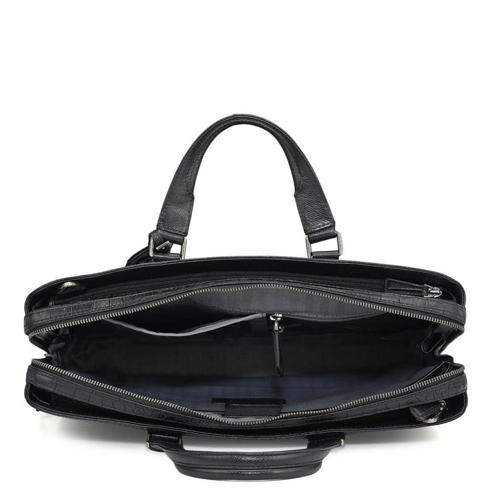 Croco Leather Laptop Bag - Black