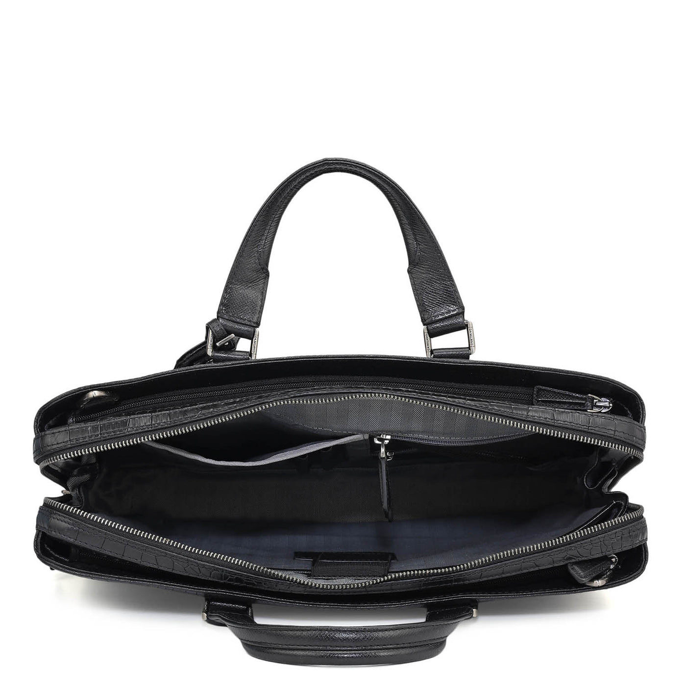 Croco Leather Laptop Bag - Black