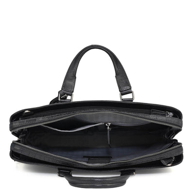 Croco Leather Laptop Bag - Black