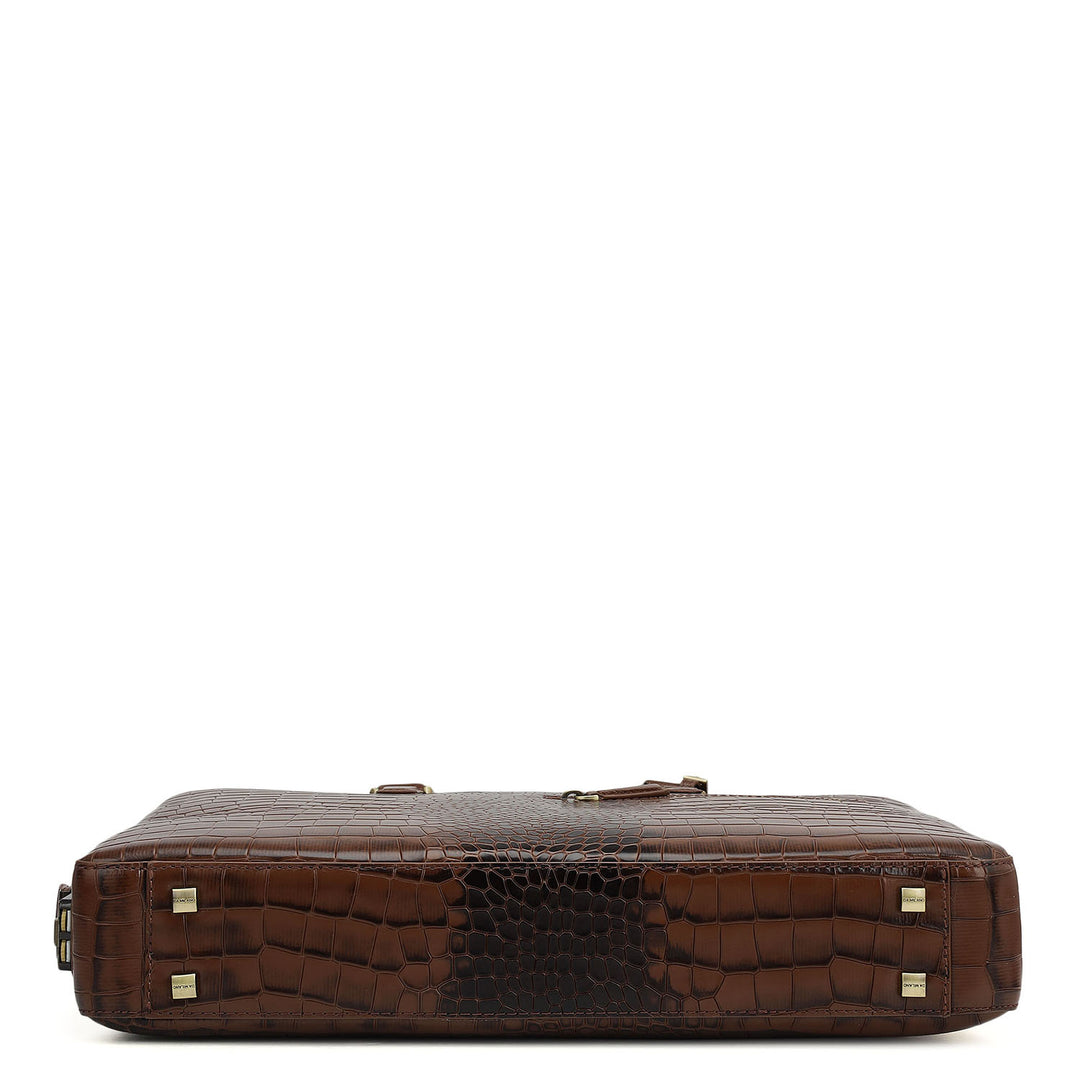 Croco Leather Laptop Bag - Date
