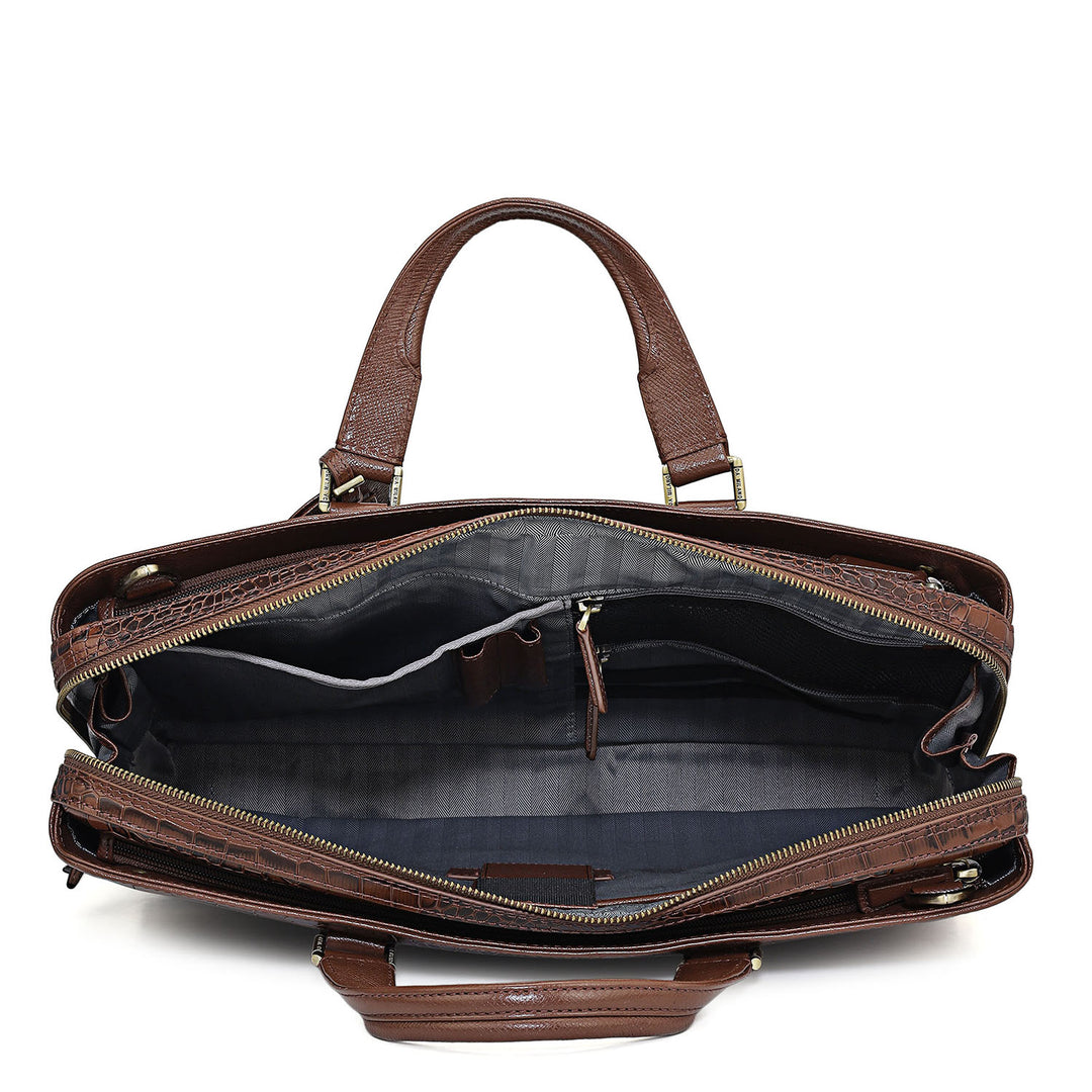 Croco Leather Laptop Bag - Date
