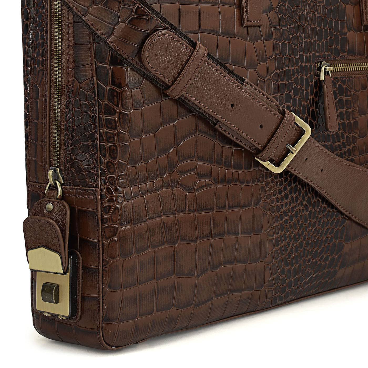 Croco Leather Laptop Bag - Date