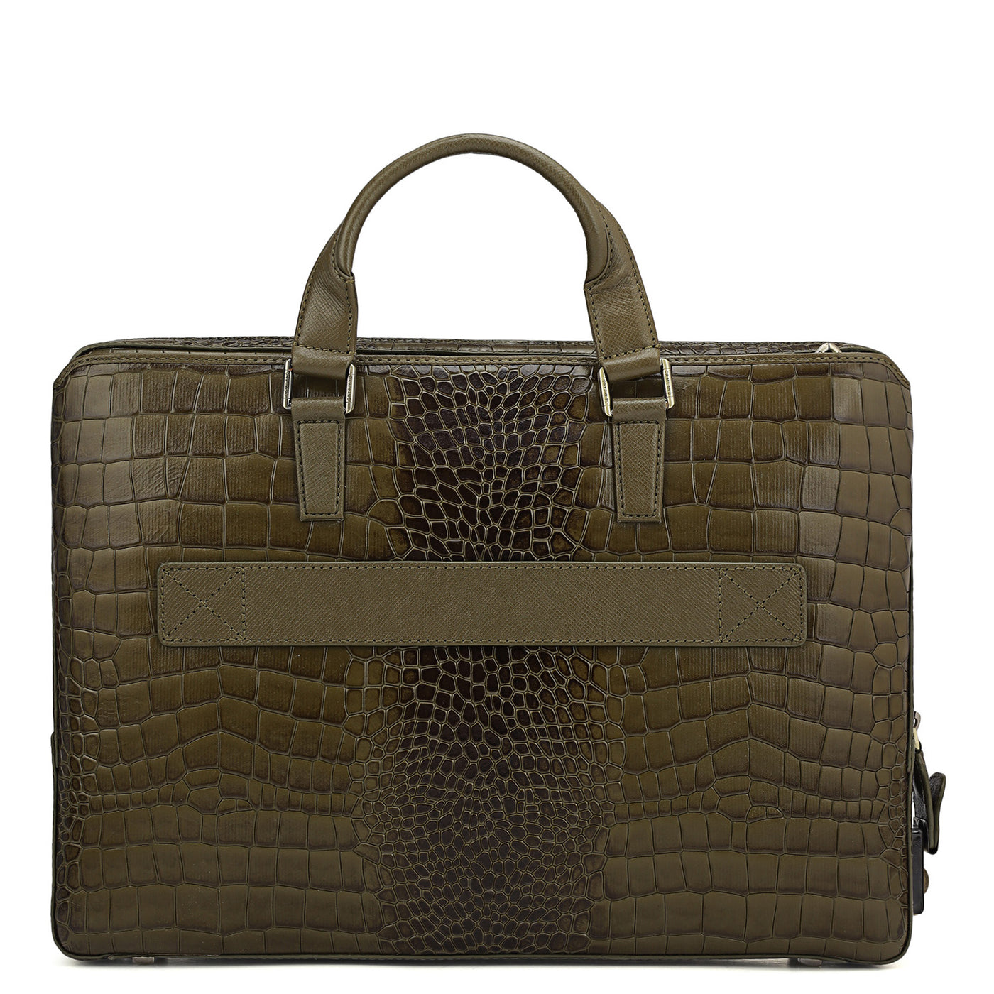 Croco Leather Laptop Bag - Military Green