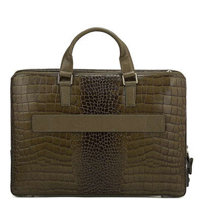 Croco Leather Laptop Bag - Military Green