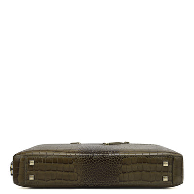 Croco Leather Laptop Bag - Military Green