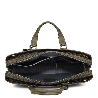 Croco Leather Laptop Bag - Military Green