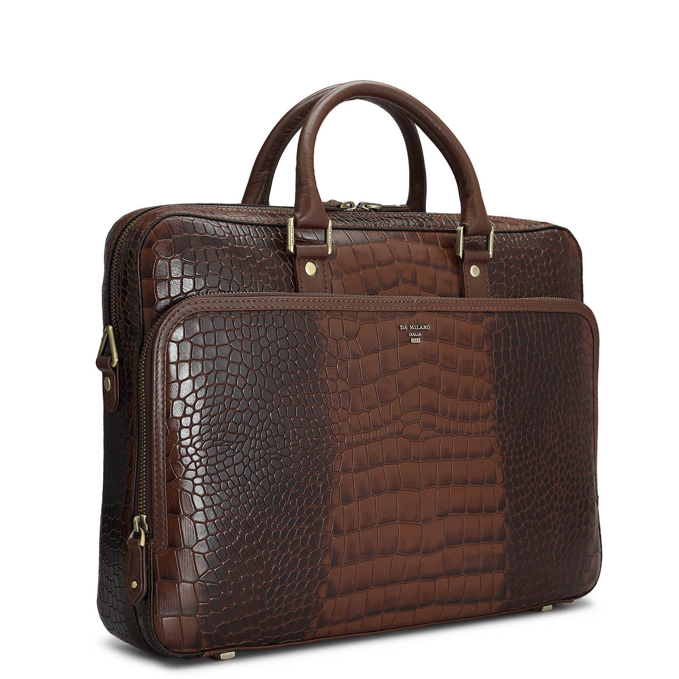 Brown Croco Leather Laptop Bag - Upto 15"
