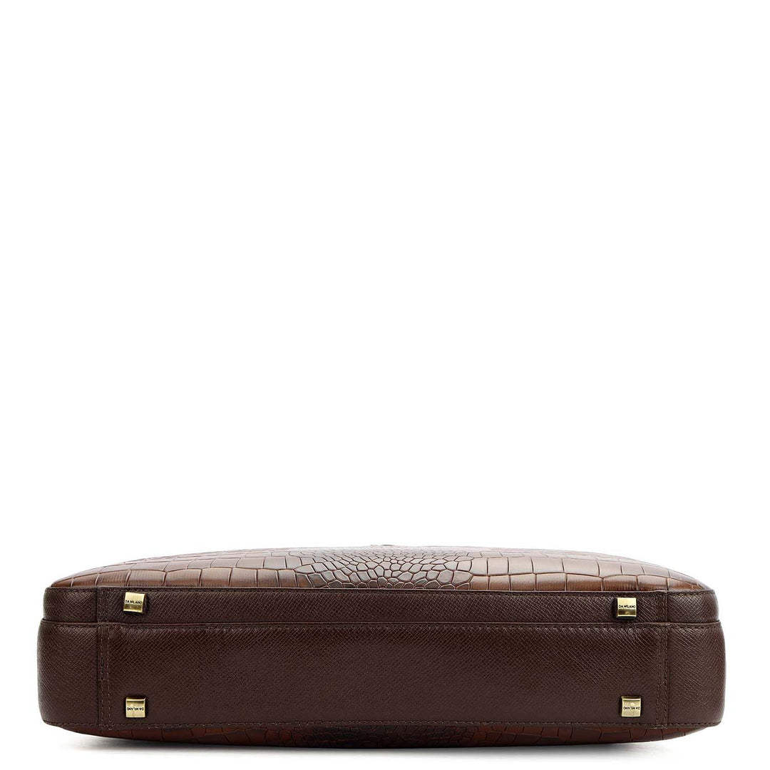 Croco Leather Laptop Bag - Brown