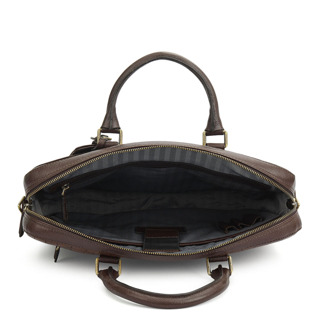 Croco Leather Laptop Bag - Brown