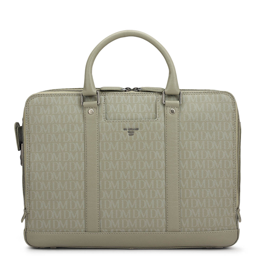 Monogram Franzy Leather Laptop Bag - Stone Grey