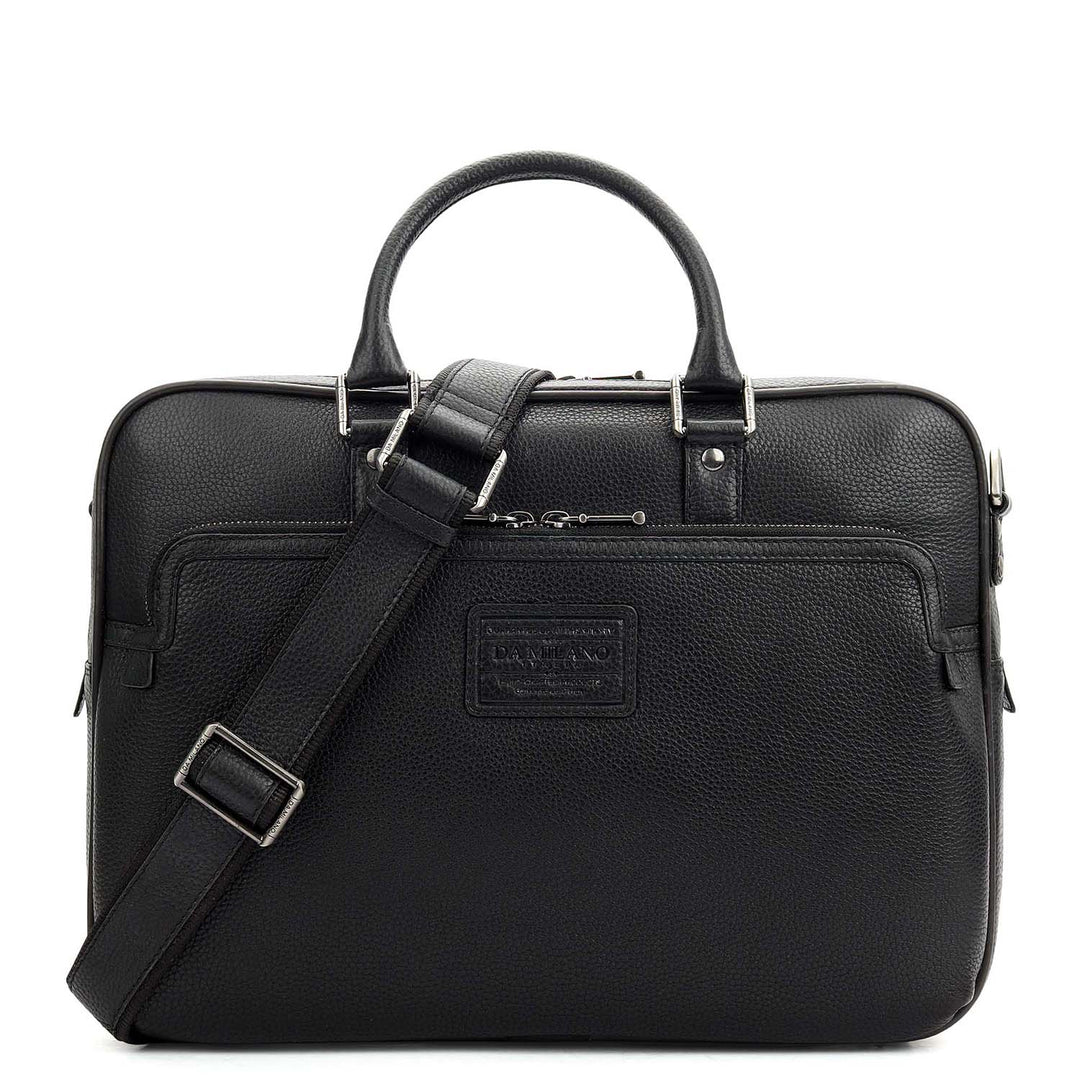 Wax Leather Laptop Bag - Black