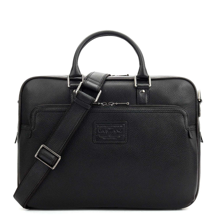 Wax Leather Laptop Bag - Black