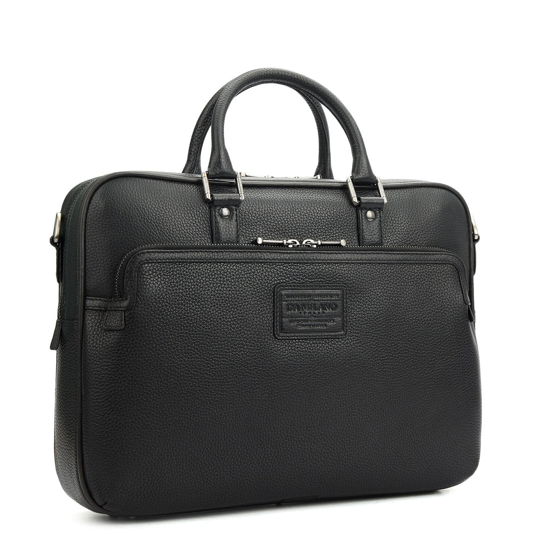 Wax Leather Laptop Bag - Black