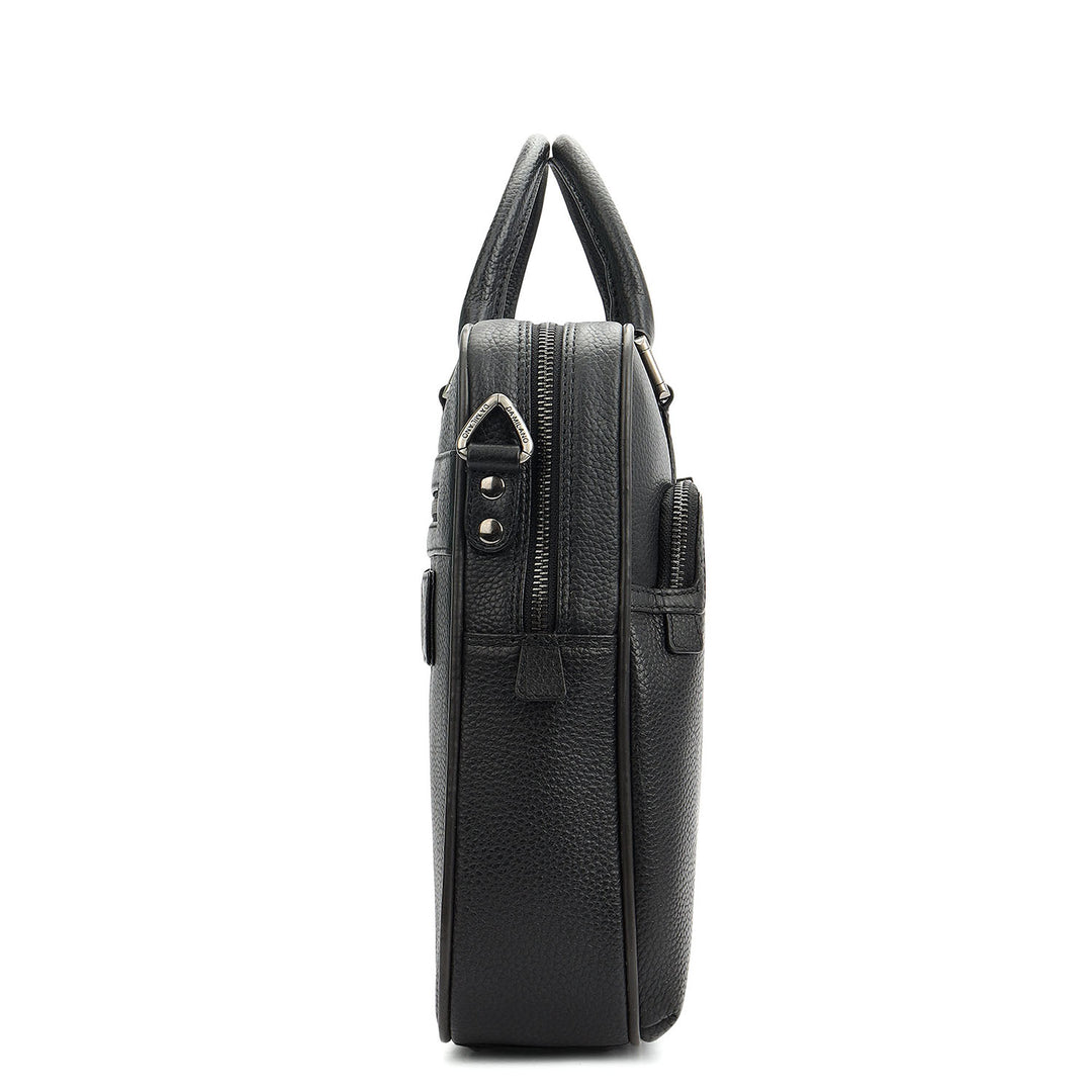 Wax Leather Laptop Bag - Black