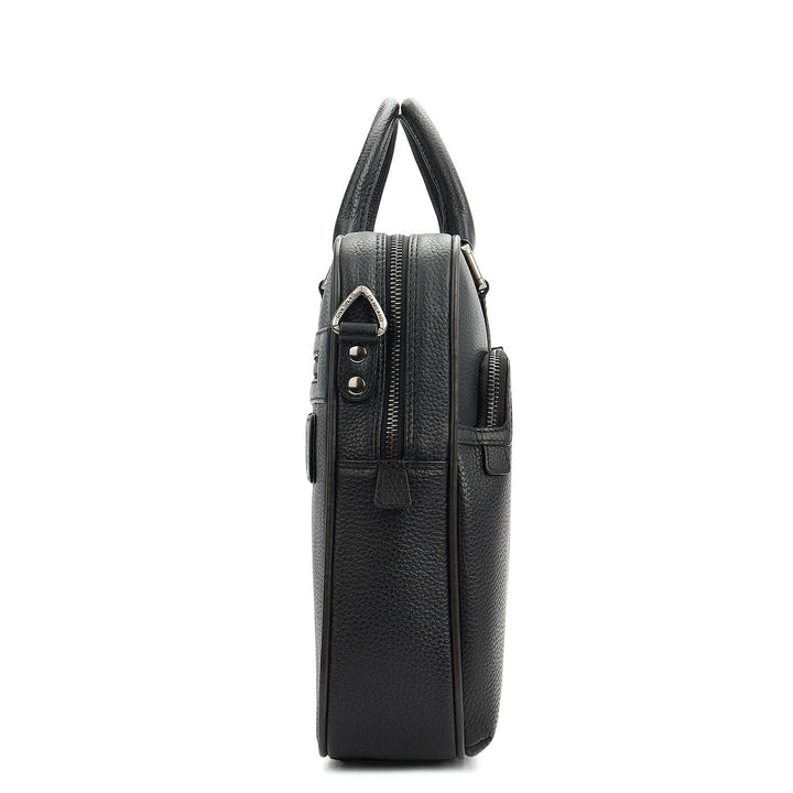 Wax Leather Laptop Bag - Black