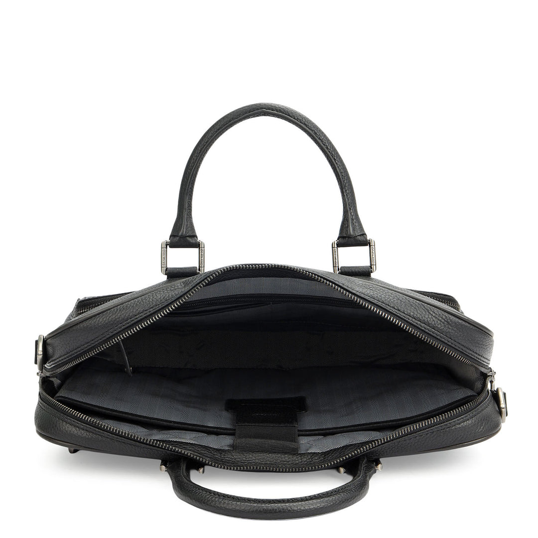 Wax Leather Laptop Bag - Black