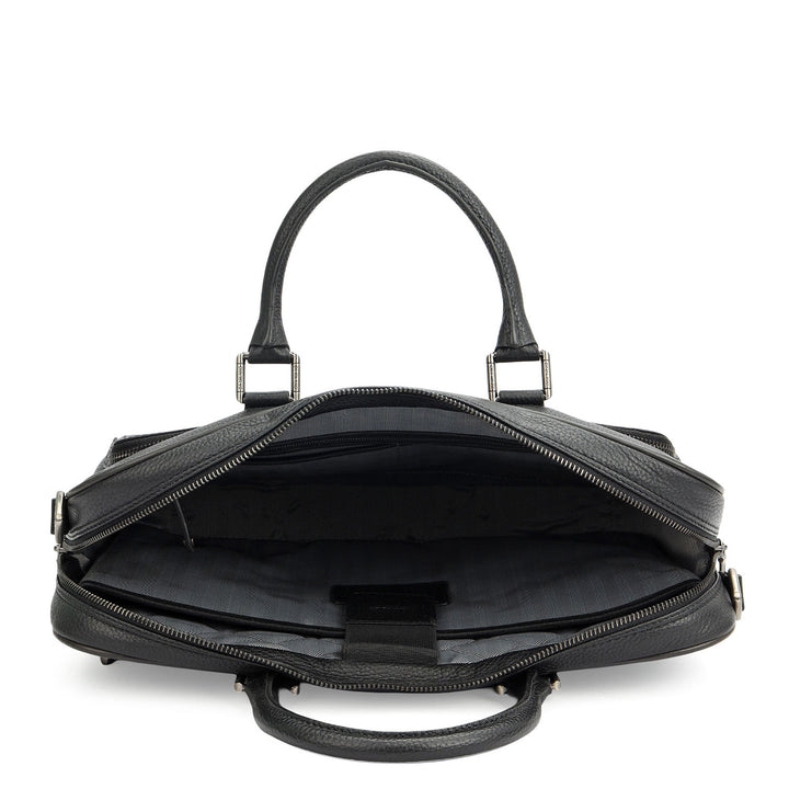 Wax Leather Laptop Bag - Black