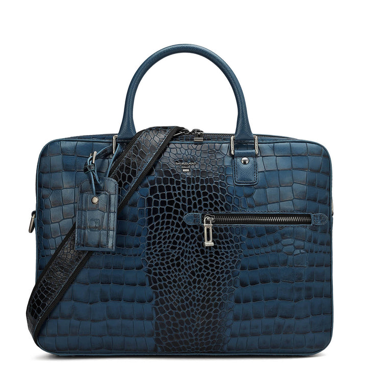 Croco Leather Laptop Bag - Ocean